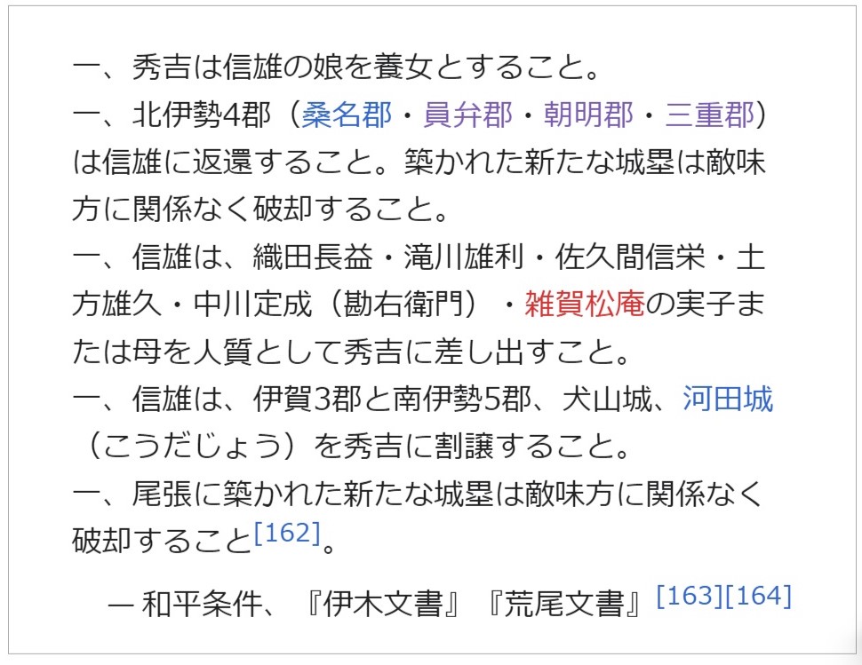 長久手合戦の後、秀吉と信雄の和議